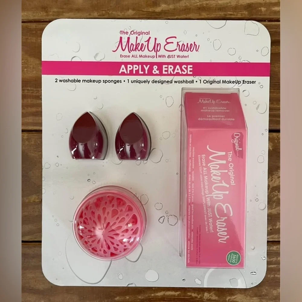 MakeUp Eraser Dual Sponge and Cloth Set - Pink and Maroon